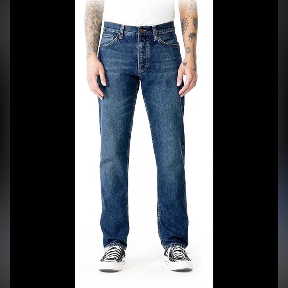 Nudie Selvedge Steady Eddie II Blue Soil Cotton Dark Wash Retro Denim Jean 33 30